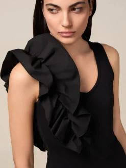 Asymmetrisches Jersey-Top mit Volant