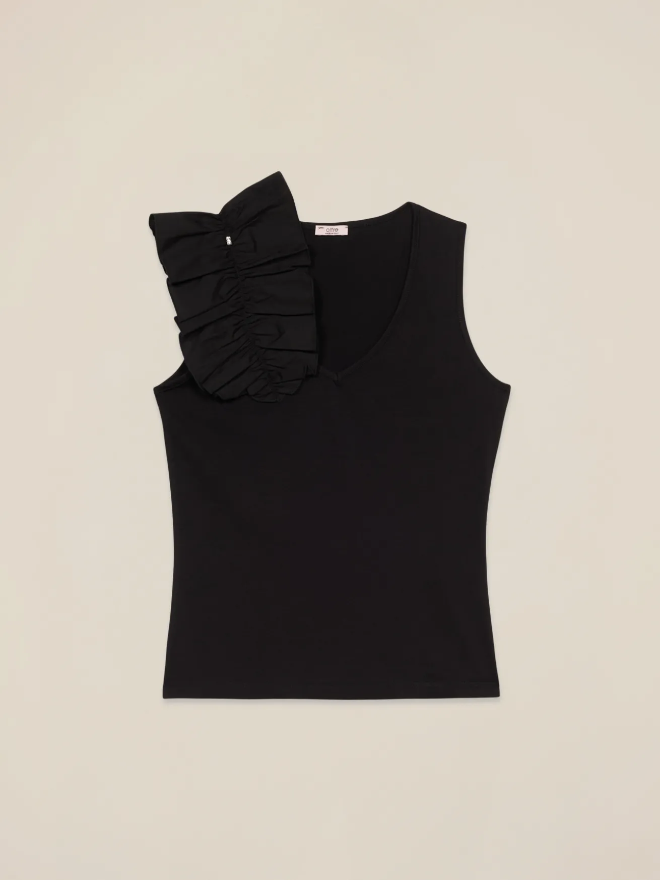 Asymmetrisches Jersey-Top mit Volant