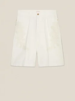Baumwoll-Bermudas mit Blumenstickereien