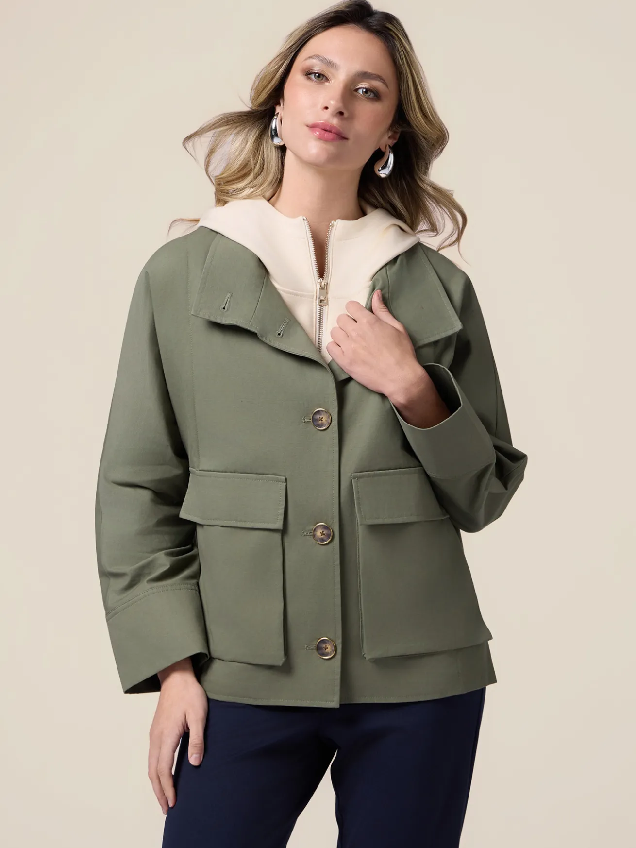 Baumwolljacke mit Sweatshirt-Einsätzen