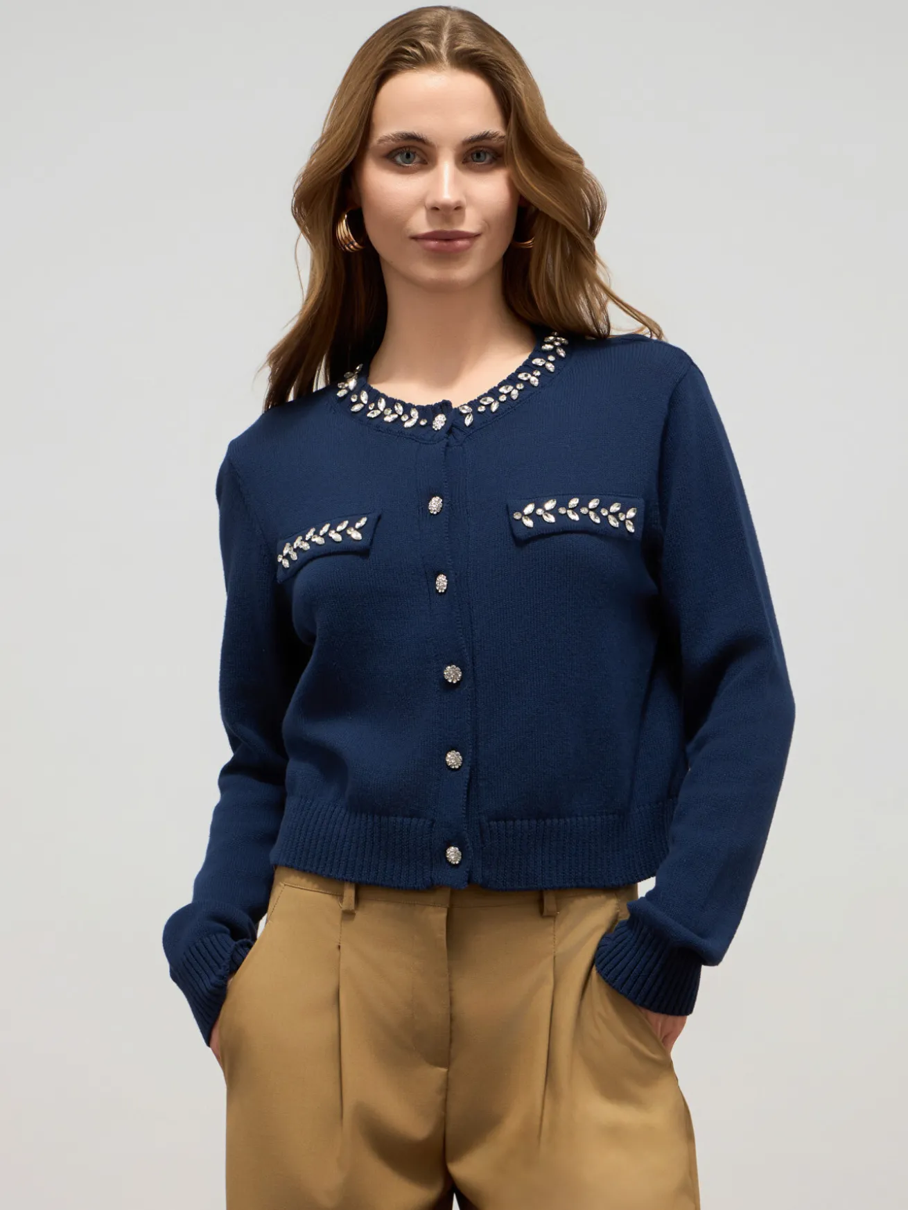 Baumwollmischung-Cardigan mit Schmuckdetails