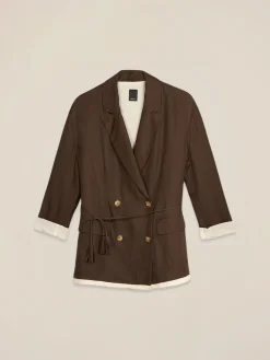 Doppelreihiger Blazer aus Satin mit Gürtel