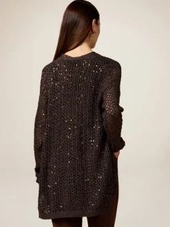 Durchbrochene Strickjacke mit Pailletten