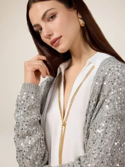 Durchbrochene Strickjacke mit Pailletten