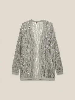 Durchbrochene Strickjacke mit Pailletten