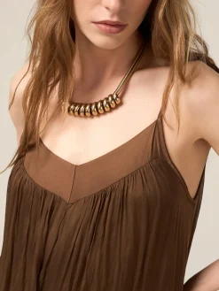 Langes Flare-Kleid aus Seide/Viskose