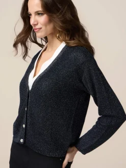 Lurex-Strickjacke mit Schmuckknöpfen