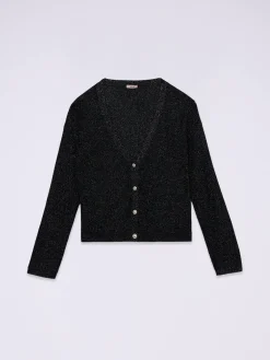 Lurex-Strickjacke mit Schmuckknöpfen