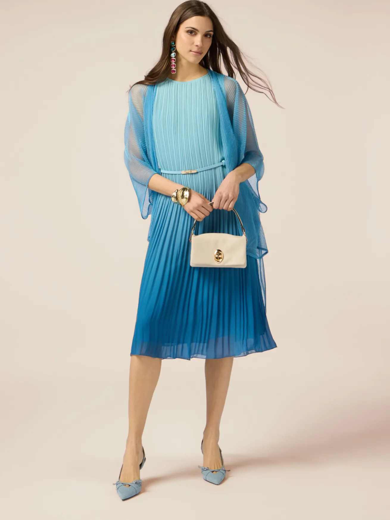 Plissiertes Midi-Kleid mit Farbverlauf