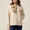 Sweatshirt mit Reißverschluss, Anstecknadeln und Blume