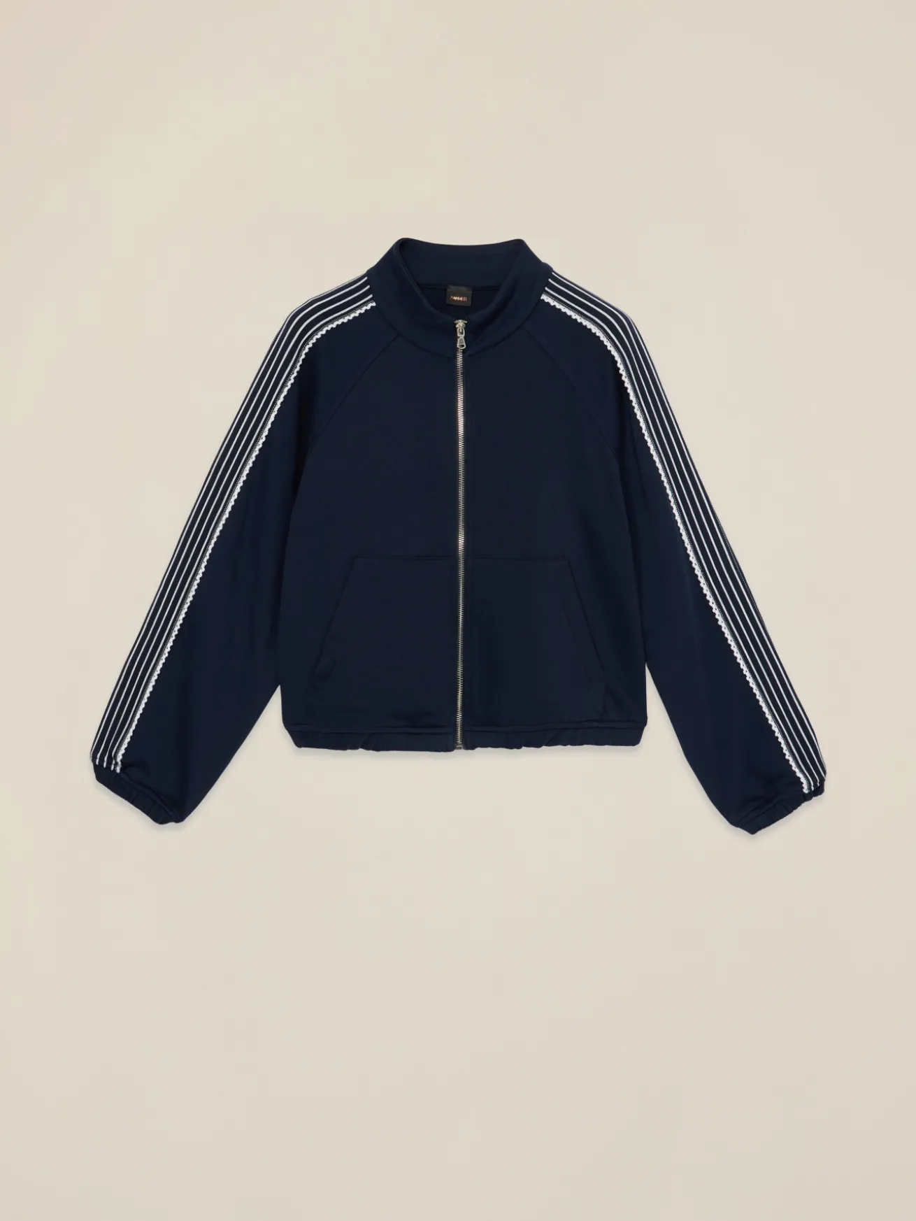 Sweatshirt mit Reißverschluss und Spitzenbesatz